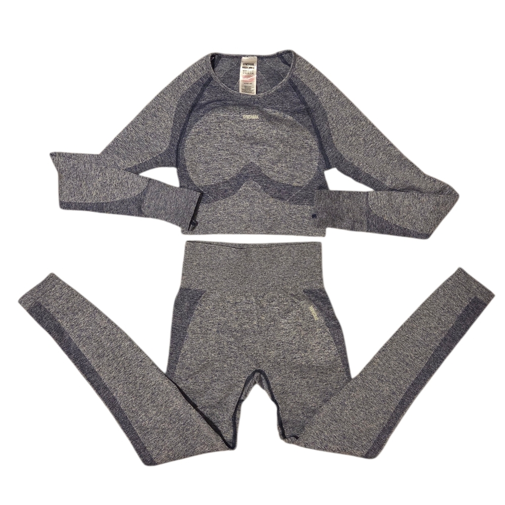 Gymshark 2 Piece Set Flex Sport Long Sleeve Crop Top + High Waist Leggings Small